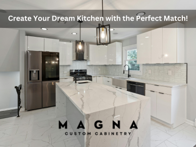 Modern white kitchen with matching cabinets, countertops, & tile backsplash.
